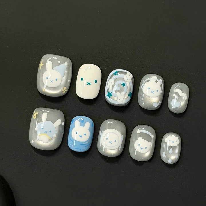 Whimsical Bunny-Themed Press-On Nail Set Bowlift
