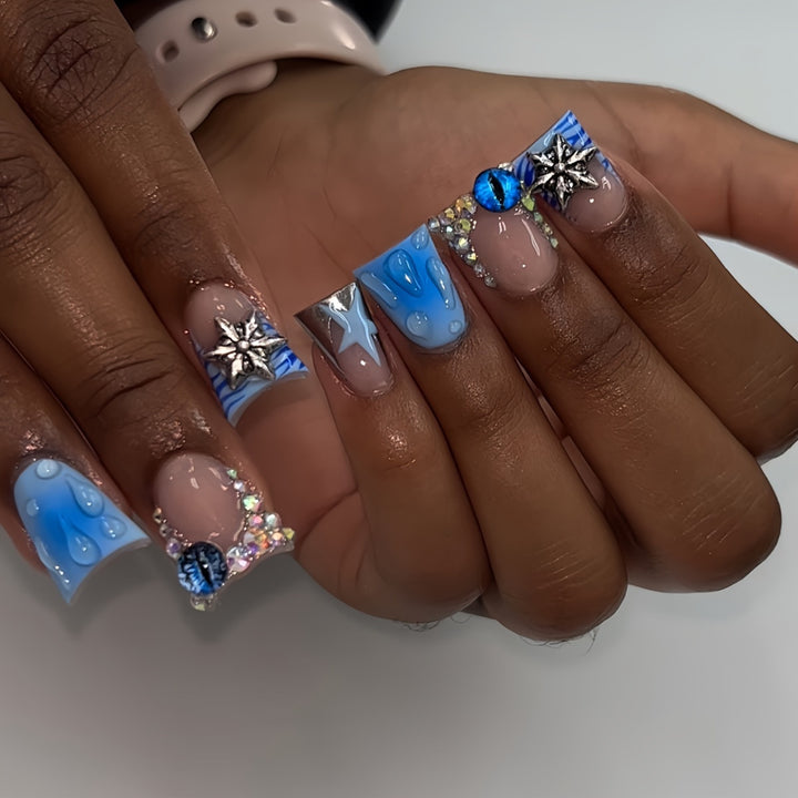 Decorative Press-On Nail Art Set with Gemstone Accents Bowlift