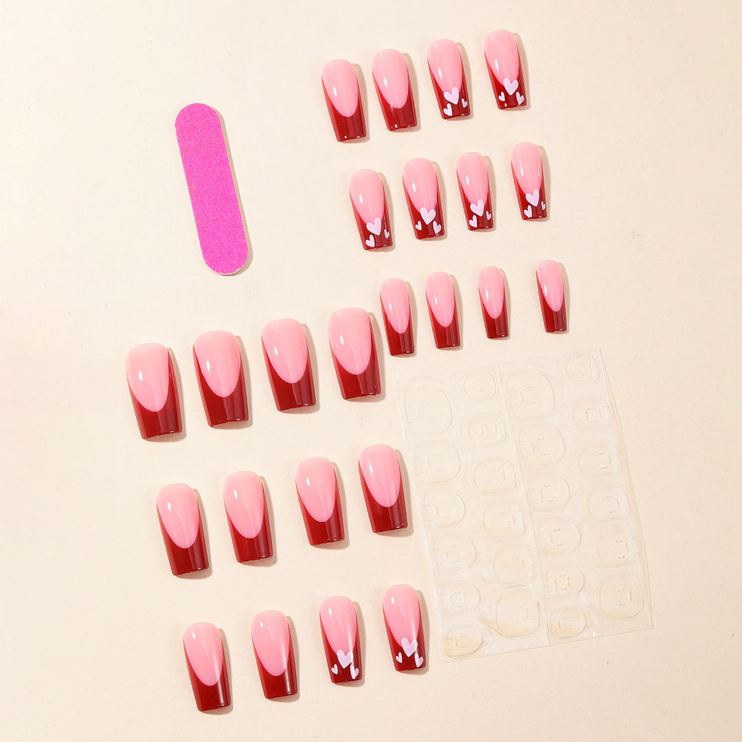 Heart-Patterned Acrylic Nail Art Extensions Bowlift