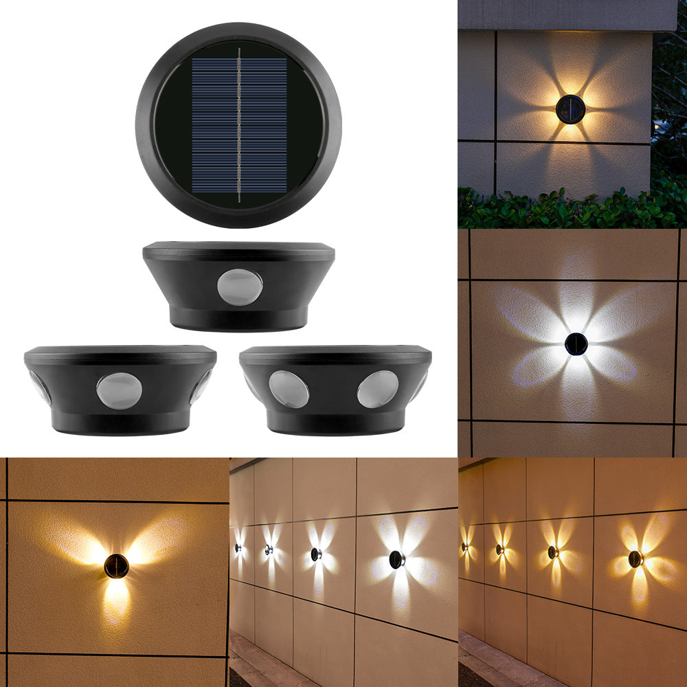 Round Solar Wall Lamp With Quad-Beam LED Decorative Outdoor Sconce And Weatherproof Housing Bowlift