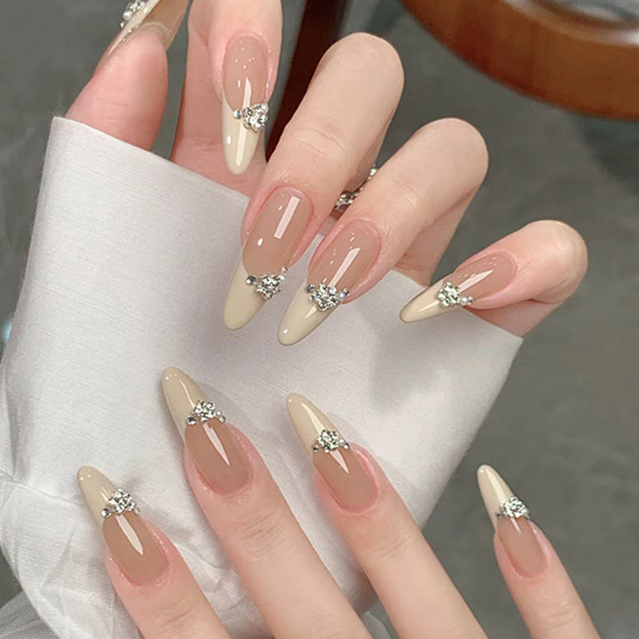 Acrylic nail set with elegant tips and sparkling appliqués Bowlift
