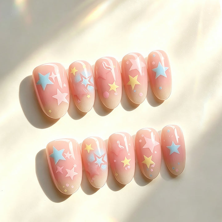Whimsical Star-Themed Press-On Nail Set Bowlift