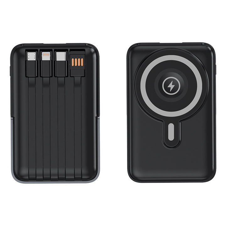 Portable power bank with integrated charging cables and MagSafe function Bowlift