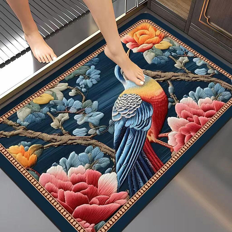 Artistic Floral Bath Mat Bowlift