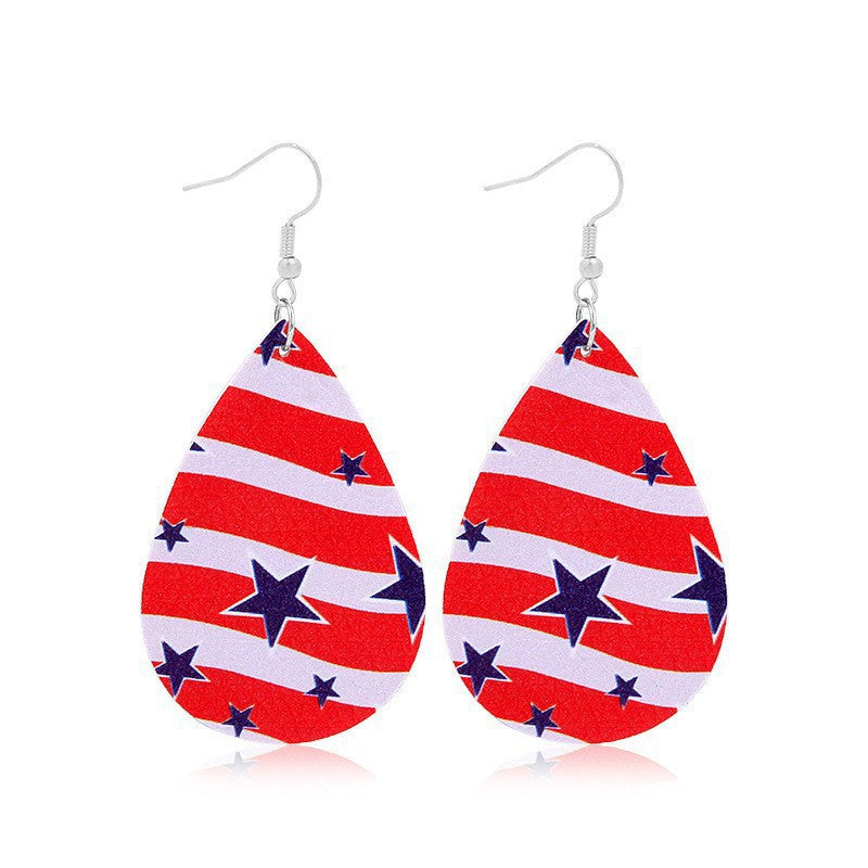 Women heart-shaped drop earrings with patriotic flag print and nickel-free hooks Bowlift