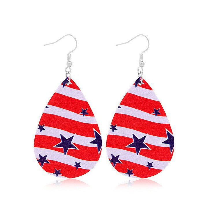 Women heart-shaped drop earrings with patriotic flag print and nickel-free hooks Bowlift