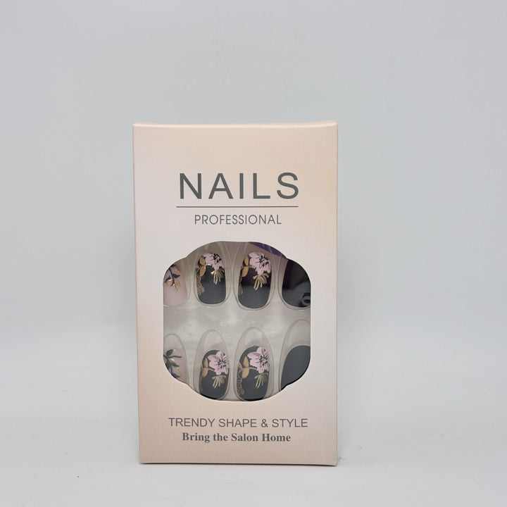 Professional Press-On Nail Set with Elegant Floral Design Bowlift