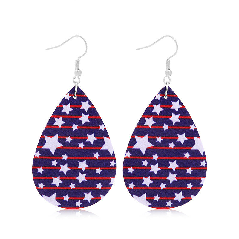 Women's lightweight drop earrings with stars-and-stripes design made of vegan leather Bowlift