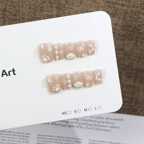 Decorative Press-On Nail Art Set with Cute Pet Themed Designs Bowlift