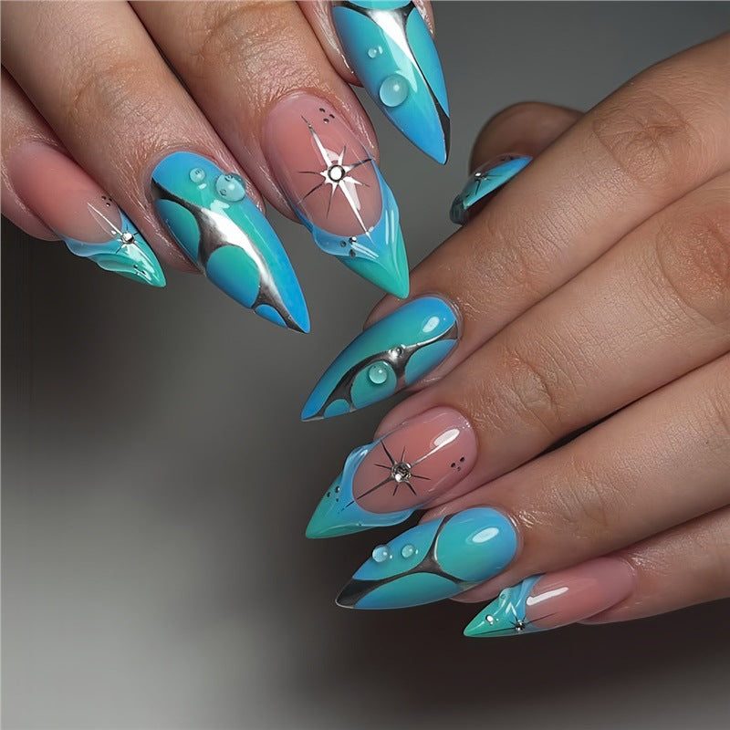 Artistic Stiletto Press-On Nails with Metallic Accents Bowlift