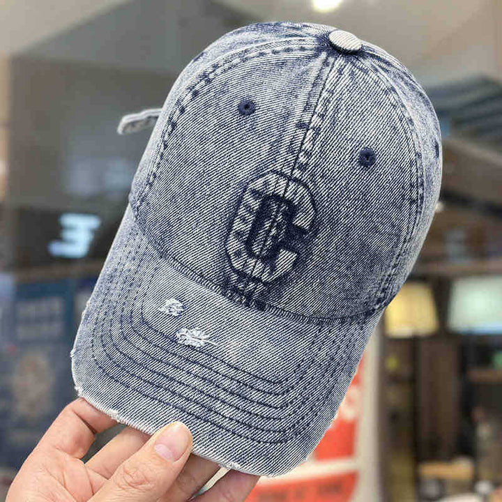 Men's Distressed Denim Baseball Cap Bowlift 1784188308