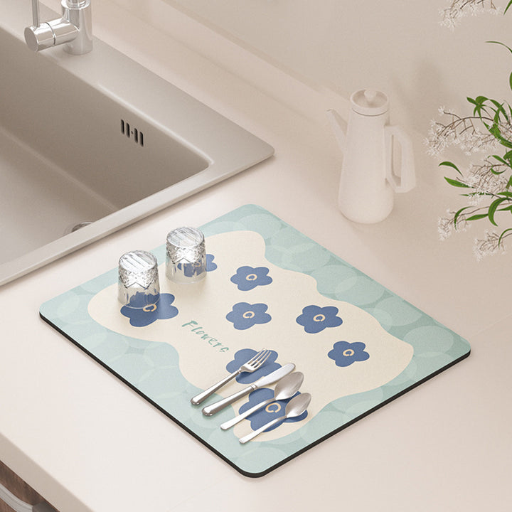 Floral Design Kitchen Drying Mat
