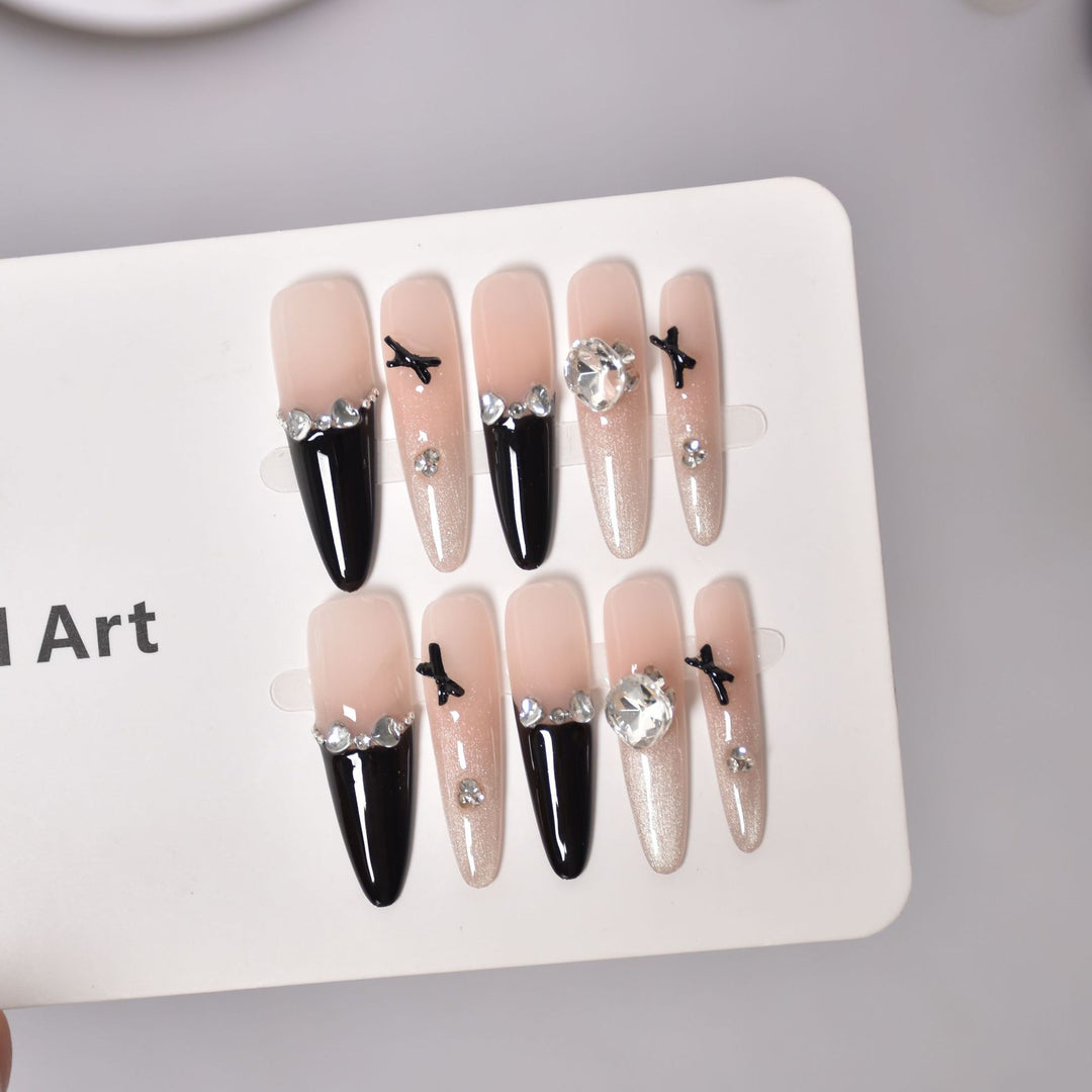 Elegant 3D Embellished Press-On Nail Extensions Bowlift