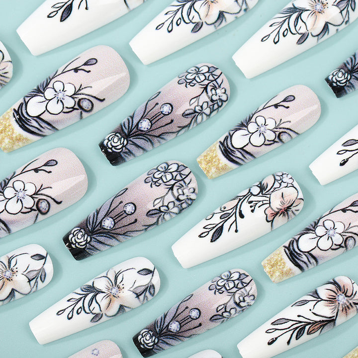 Art Nail Set with Artistic Floral Decorations Bowlift