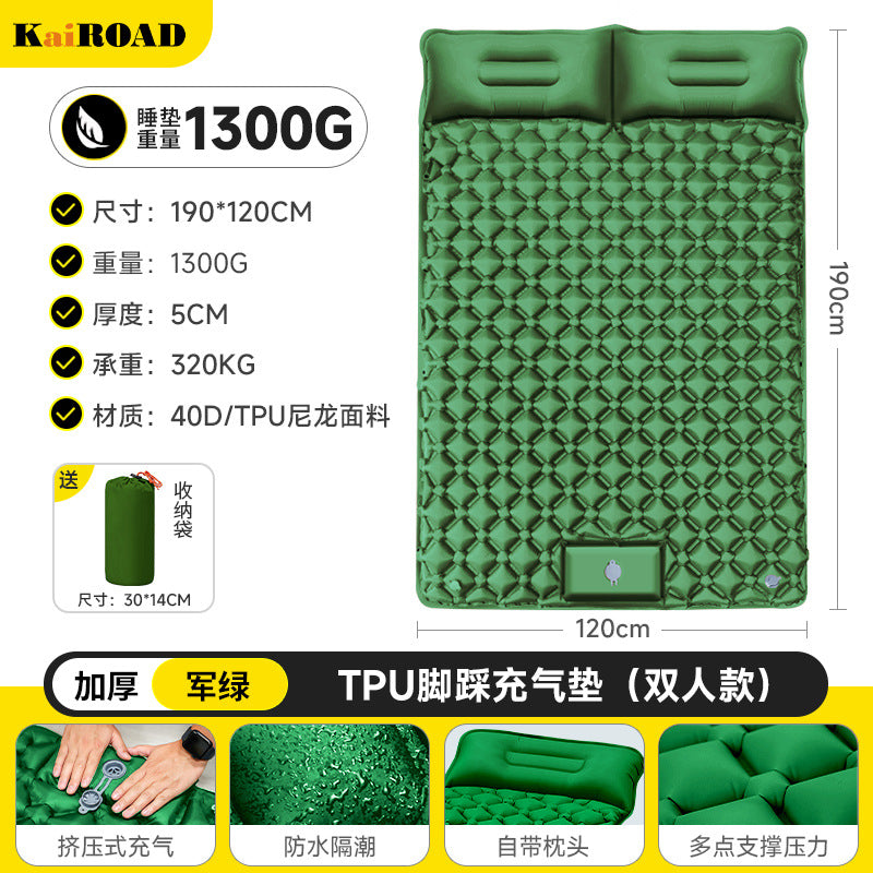 inflatable camping mat with integrated pillows and non-slip bottom Bowlift
