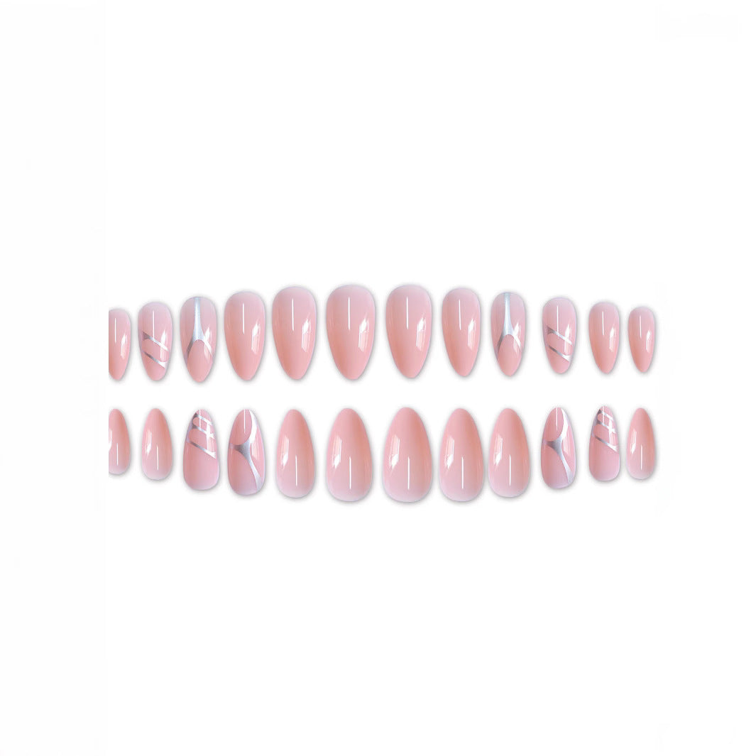 Elegant Stiletto Press-On Nail Set with Artistic Metal Accents Bowlift