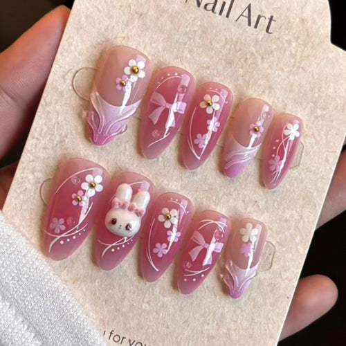 Artistic Playful Bunny Press-On Nail Set Bowlift
