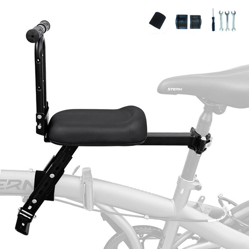 rear frame-mounted padded child bike seat with triple loop backrest and adjustable clamp Bowlift