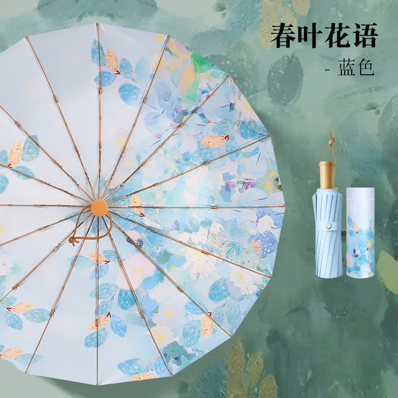 Women's Foldable Umbrella with Floral Accents and Sturdy Frame Bowlift