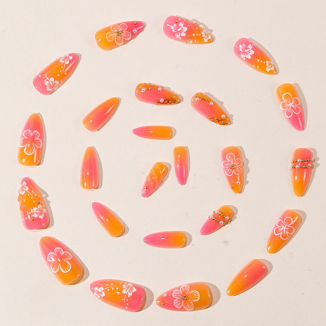 Decorative Gradient Floral Nail Art Extensions Bowlift