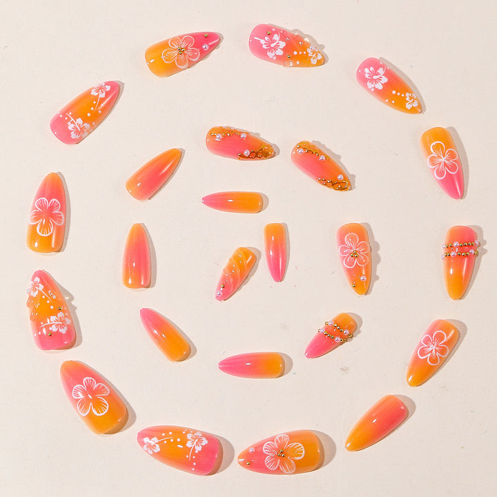 Decorative Gradient Floral Nail Art Extensions Bowlift