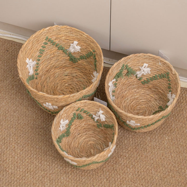 Handwoven storage basket with colorful accents Bowlift