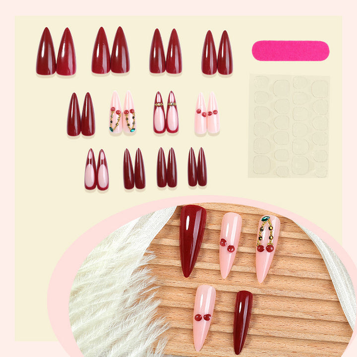 Artificial nail set with elegant red and pink design Bowlift
