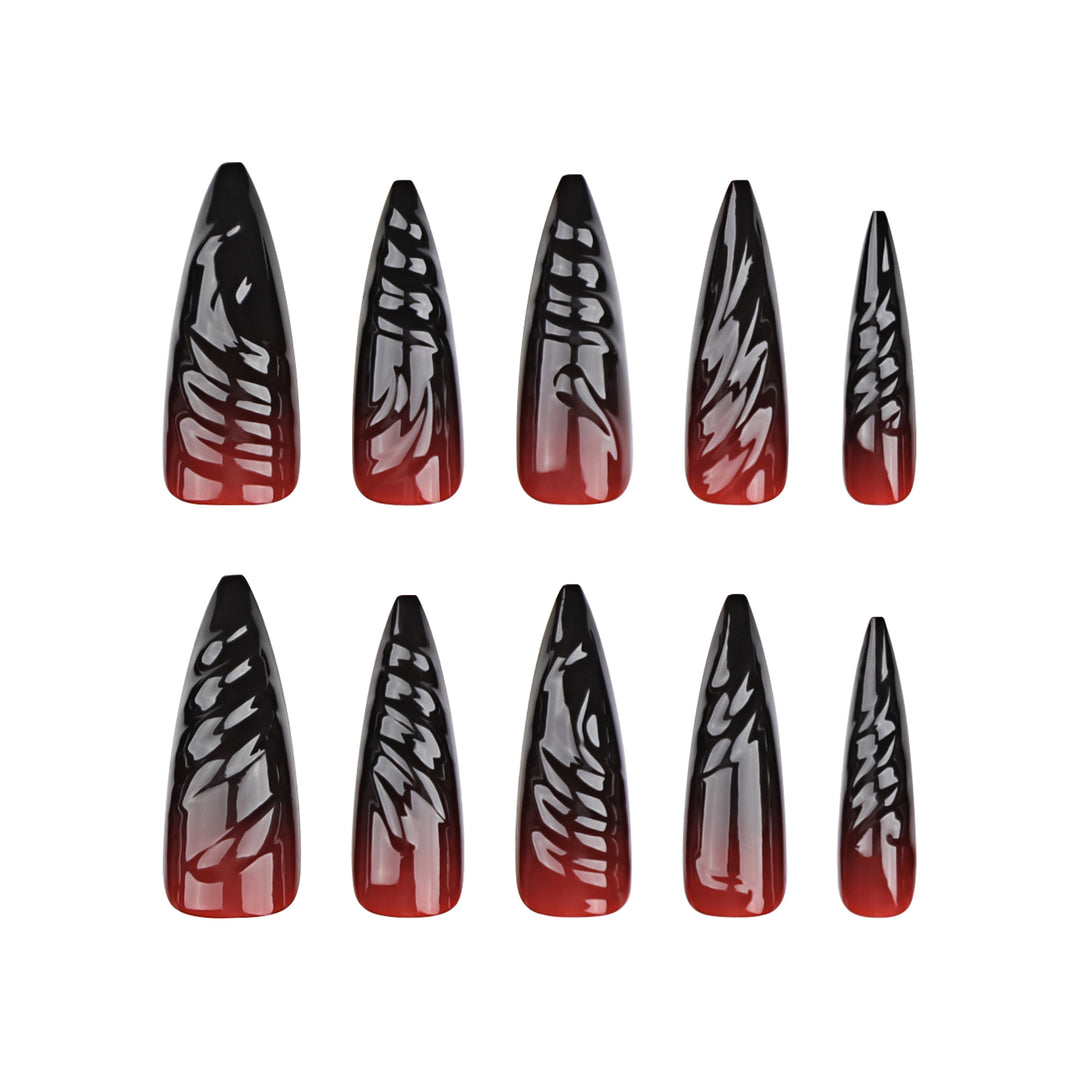 Creative Stiletto Nail Art with Blood Red Accents Bowlift