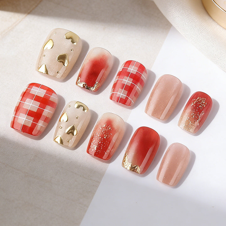 Artistic Heart-Embellished Press-On Nails Bowlift