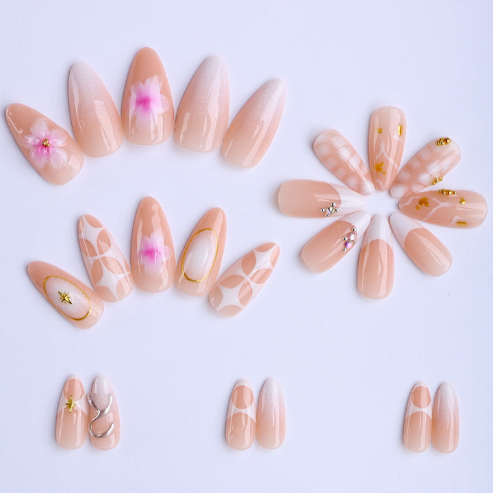 Artificial nails with luxurious 3D decorations and creative designs Bowlift