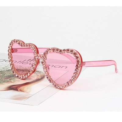 Women's Heart Shape Sunglasses with Sparkling Crystal Frame Bowlift