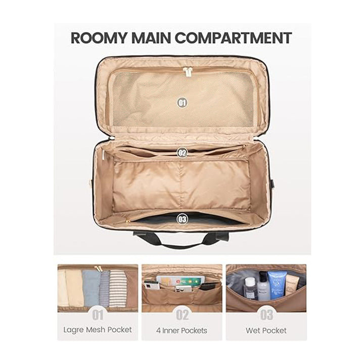 Versatile travel bag with integrated cosmetics compartment Bowlift