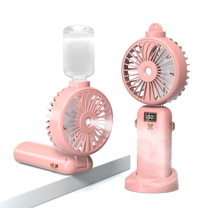 Cooling compact rechargeable adjustable-angle dual-head personal fan with digital battery display and magnetic dock Bowlift