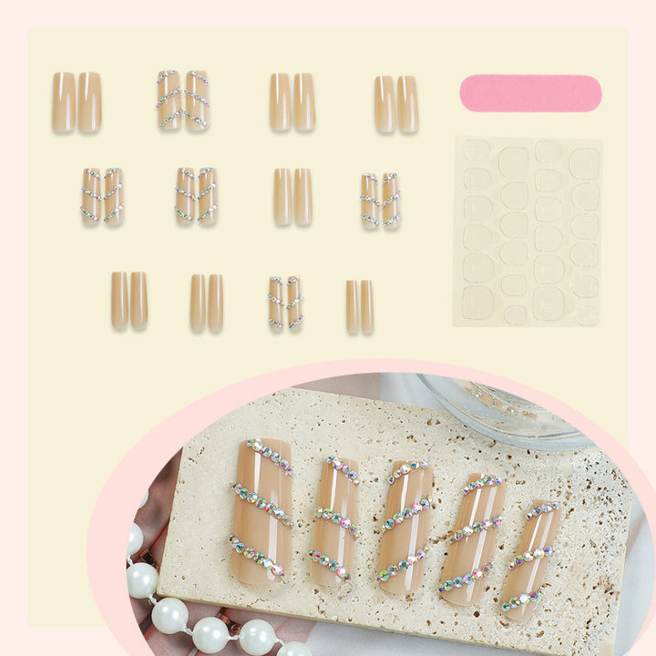Decorative Press-On Nail Set with Rhinestone Accents Bowlift