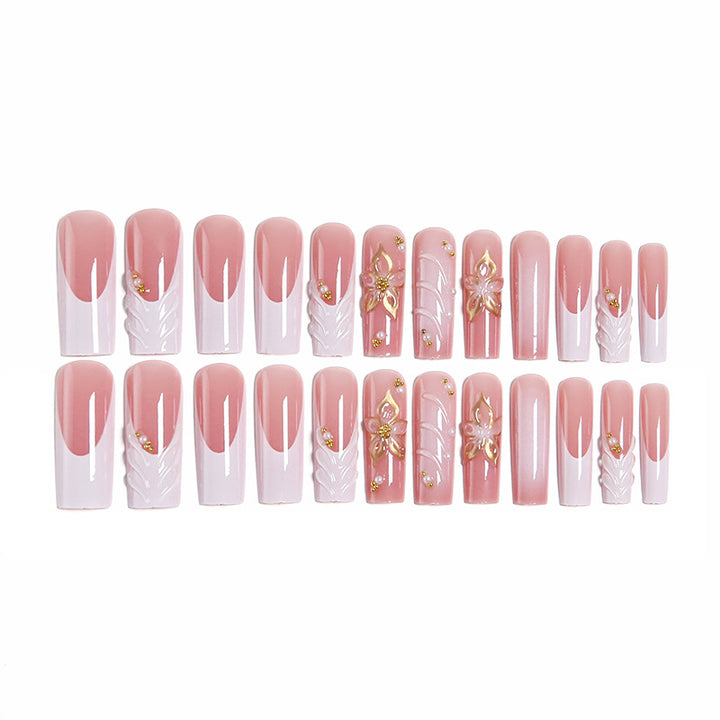 Artificial Nail Set with Elegant 3D Flower Accents Bowlift