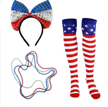Independence Day metallic parade-style bead necklace set with breakaway clasp Bowlift