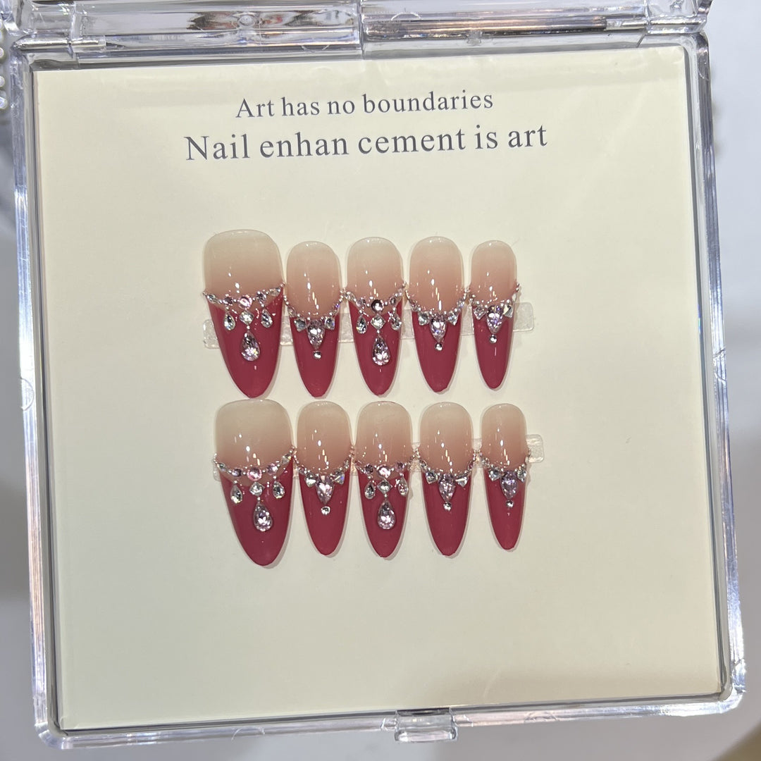 Luxurious Press-On Nail Art Set with Rhinestone Detailing Bowlift