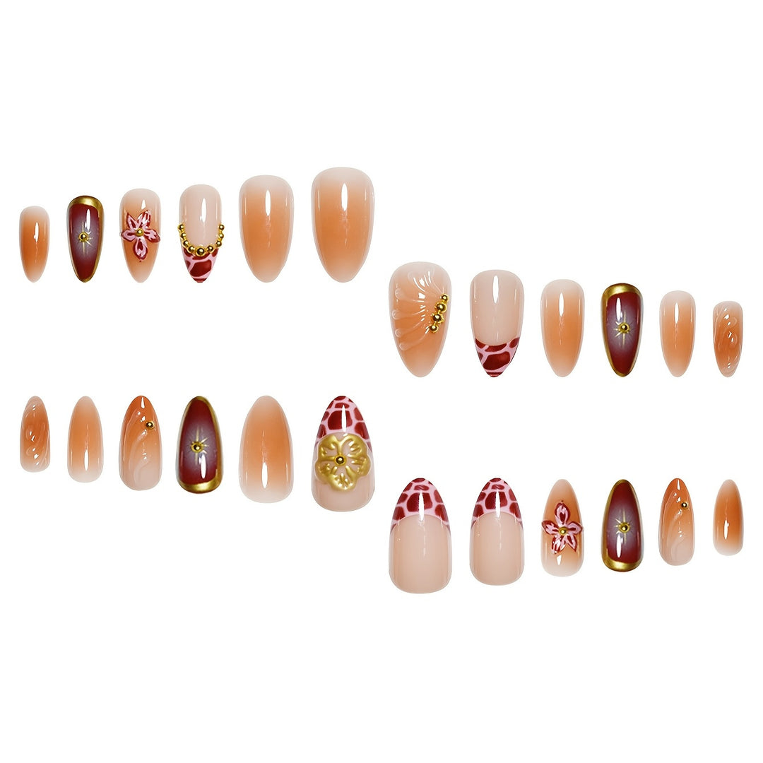 Artistic Stiletto Press-On Nails with Floral and Star Designs Bowlift