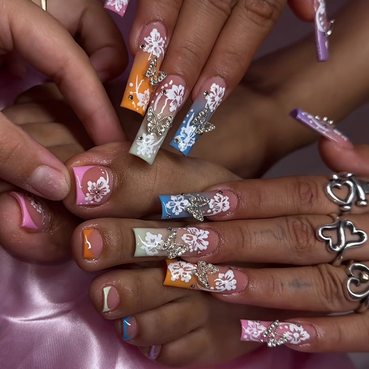 Decorative Floral Press-On Pedicure Set Bowlift