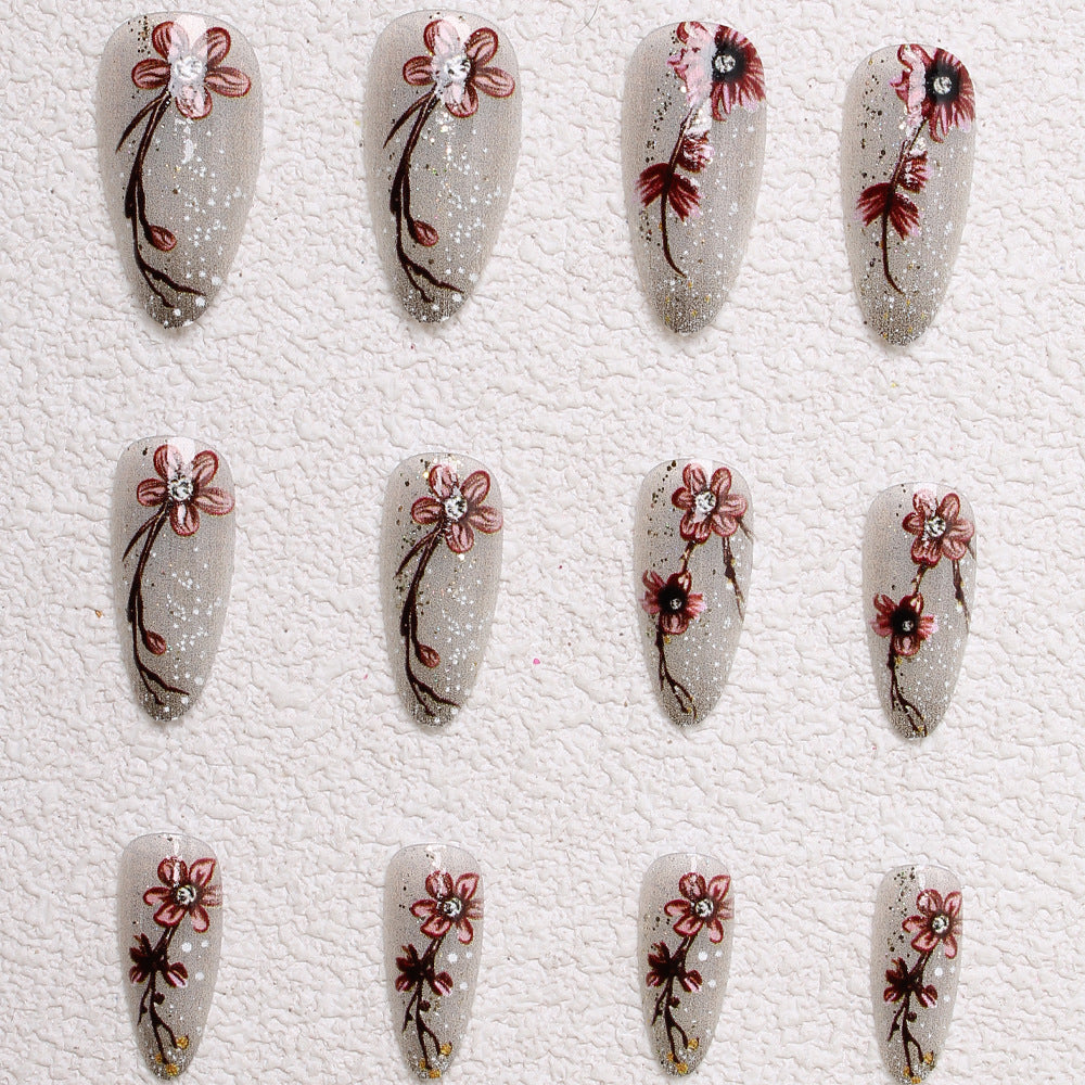 Artistic Floral Press-On Nail Set Bowlift