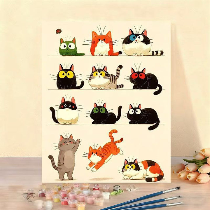 Cat-Themed Paint by Numbers Canvas Art Kit Bowlift