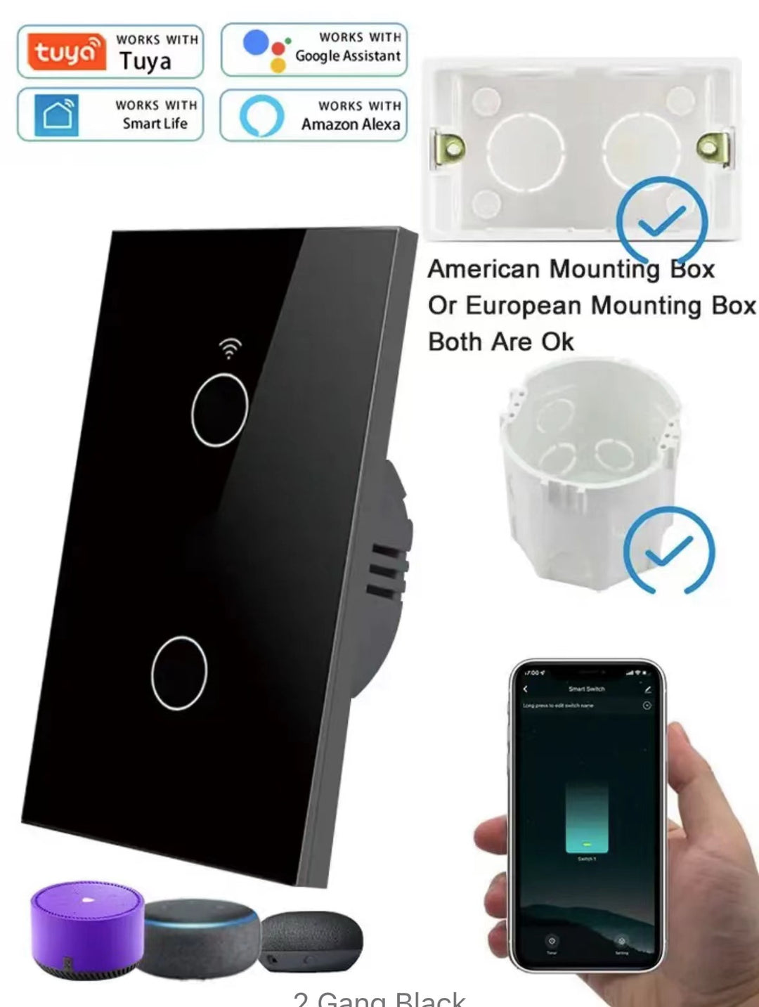 WiFi Touch Wall Switch Single Gang Crystal Glass Panel Smart Light Control Bowlift