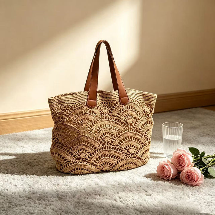 Braided beach bag with leather handles Bowlift