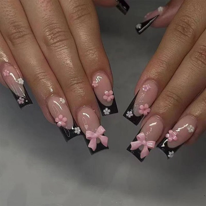 Artficial Nail Set with Floral Decorations Bowlift