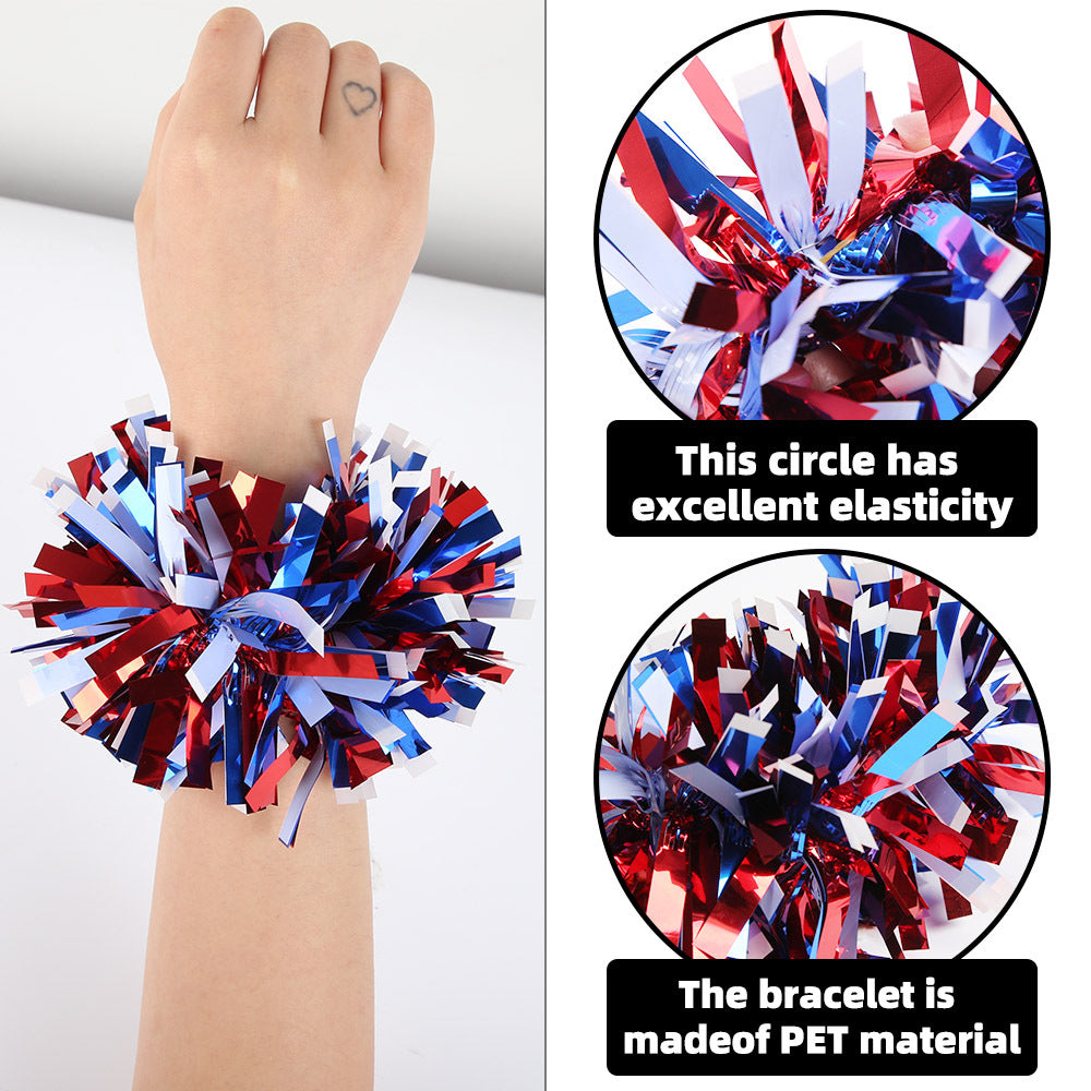 Unisex nan patriotic tinsel pom pom wristband bracelet with star confetti Bowlift