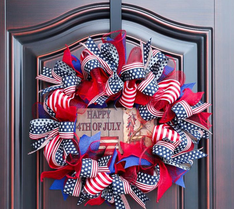 Unisex nan patriotic mesh floral wreath with layered petal design and star accents Bowlift