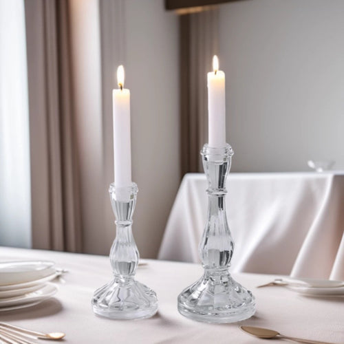 Ribbed Crystal-Style Glass Candlestick Holder Bowlift