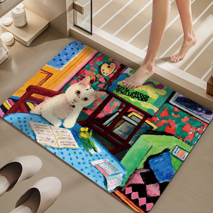 Cartoon Cat-Themed Bath Mat Bowlift