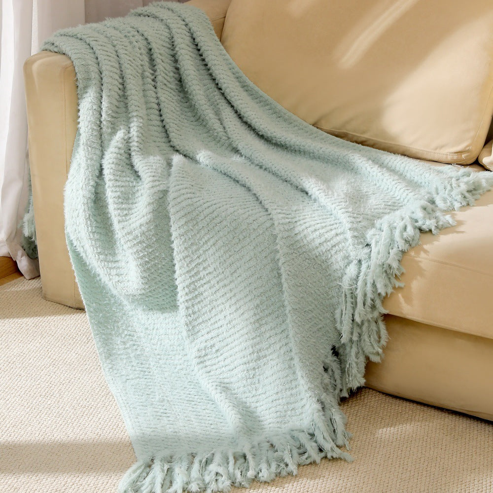 Women's knitted blanket with softest fleece and decorative fringes Bowlift
