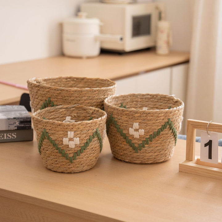 Handwoven storage basket with colorful accents Bowlift
